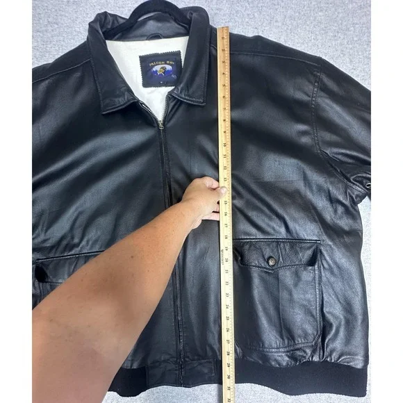 Falcon‎ Bay Leather Jacket Mens 6X Black Bomber American Flag Lining Big Tall
